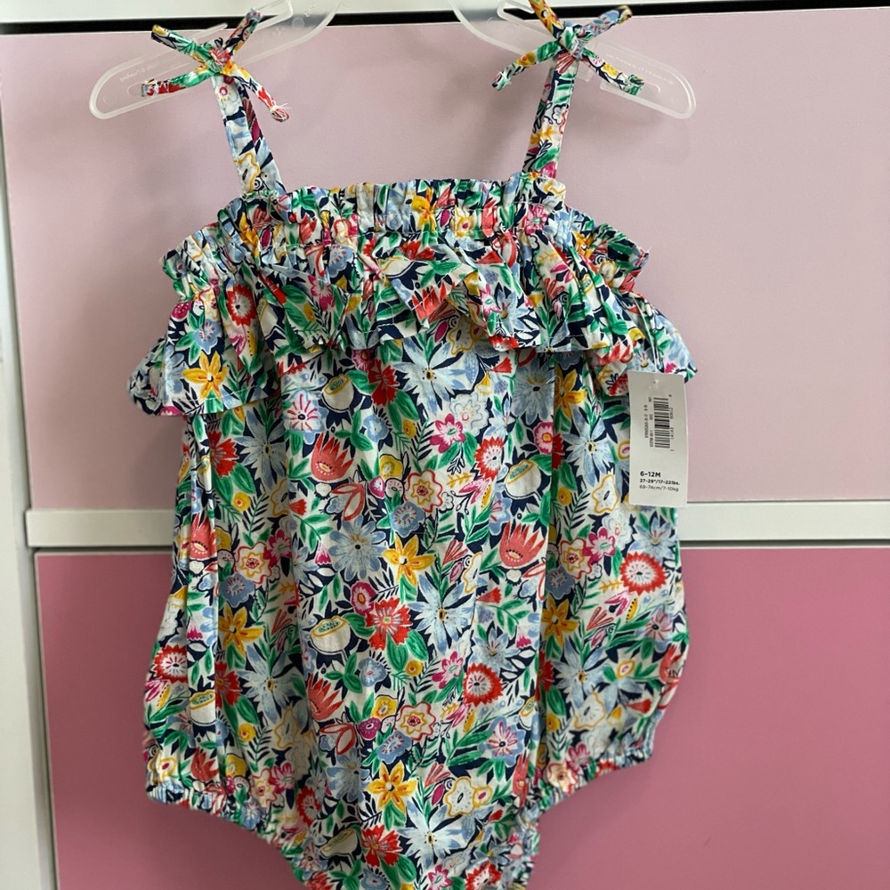 Old Navy Tropical Spaghetti Strap Baby Romper, Size 6-12M